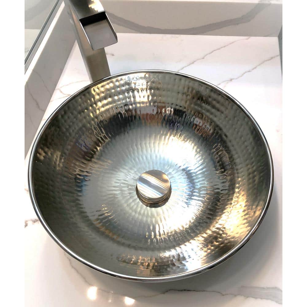 Bohr 14" Handcrafted Hammered Nickel Vessel Sink
