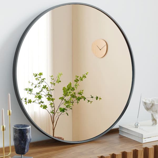 Sarlai 24 in. W x 24 in. H Metal Round Framed Wall Mount Bathroom Vanity Mirror in Black