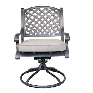 Stylish and Modern Design Gray and Ivory Aluminum Outdoor Rocking Chair with Solar-Protected Fabric in. Beige Cushions