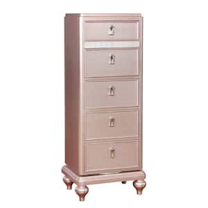 Rose Gold Wooden Frame 5-Drawer Swivel Chest with Mirror Trim 17 in. L x 23 in. W x 58 in. H