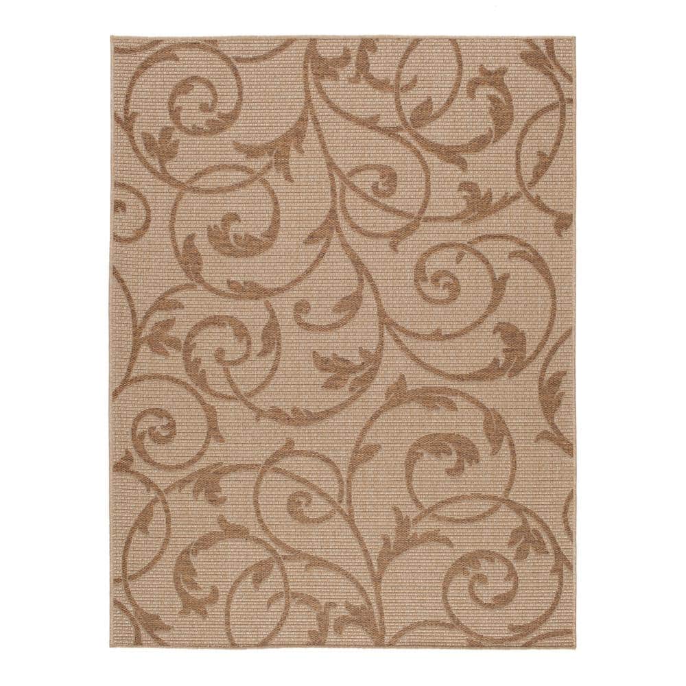 Hampton Bay Scroll Beige/Brown 5 ft. x 7 ft. Indoor/Outdoor Area Rug ...