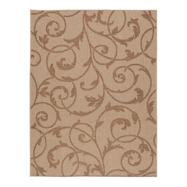 Hampton Bay Scroll Beige/Brown 5 ft. x 7 ft. Indoor/Outdoor Area Rug