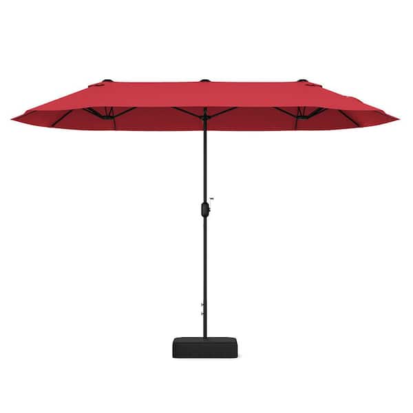 WELLFOR 13 ft. Metal Market Patio Umbrella in Wine with Stand Double-Sided Twin Large Outdoor Table Pool Umbrella with Crank