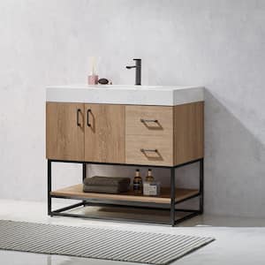 Alistair 36B in. W x 22 in. D x 33.9 in. H Vanity in Oak with White Stone Vanity Top with White Basin no Side Cabinet