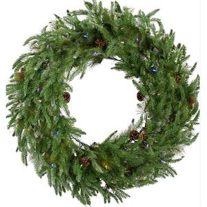 36 in. Prelit Traditional Pine Artificial Christmas Wreath with Multi-Colored LED Lights