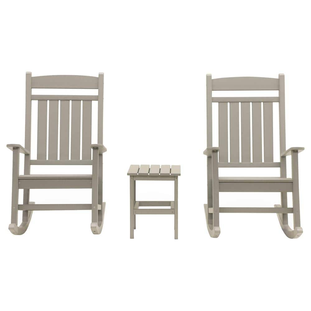 DUROGREEN Classic Rocker Light Gray 3-Piece Plastic Outdoor Chat