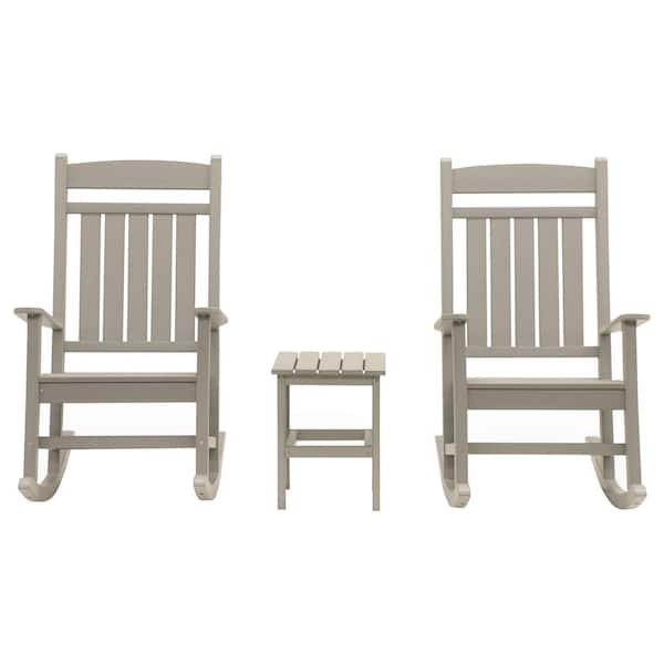 DUROGREEN Classic Rocker Light Gray 3-Piece Plastic Outdoor Chat Set