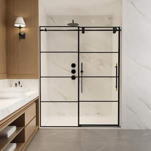 Losar 64 in. W x 78 in. H Single Sliding Frameless Shower Door in Matte Black with Clear Glass