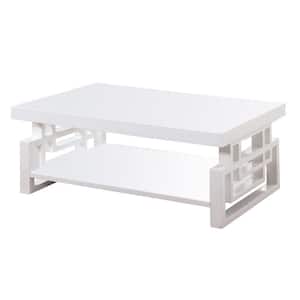 48 in. White Rectangle Contemporary Wood Coffee Table with Shelf
