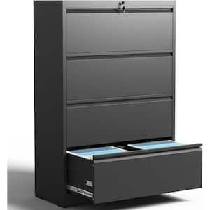 4-Drawer Black 52.28 in. H x 35.43 in. W x 15.75 in. D Metal Lateral File Cabinet Locked by Keys Storage Cabinet