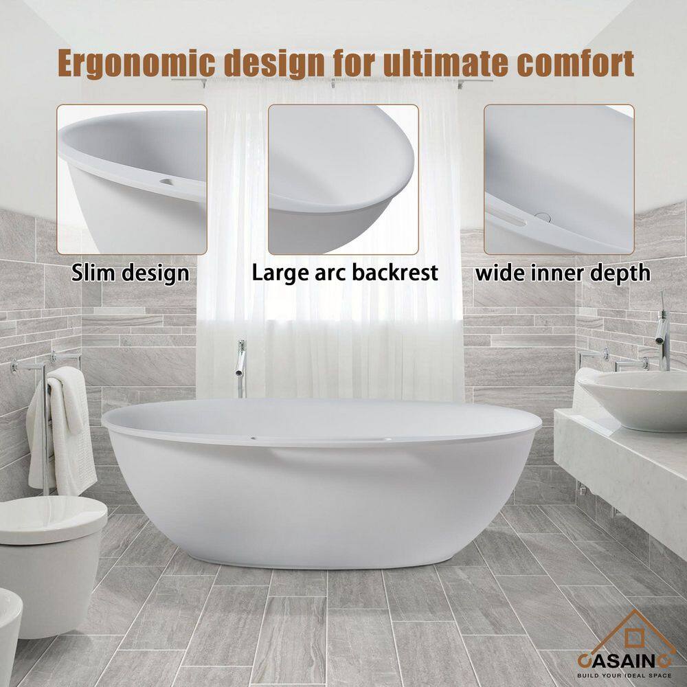 65'' White Fiberglass Freestanding Soaking Bathtub
