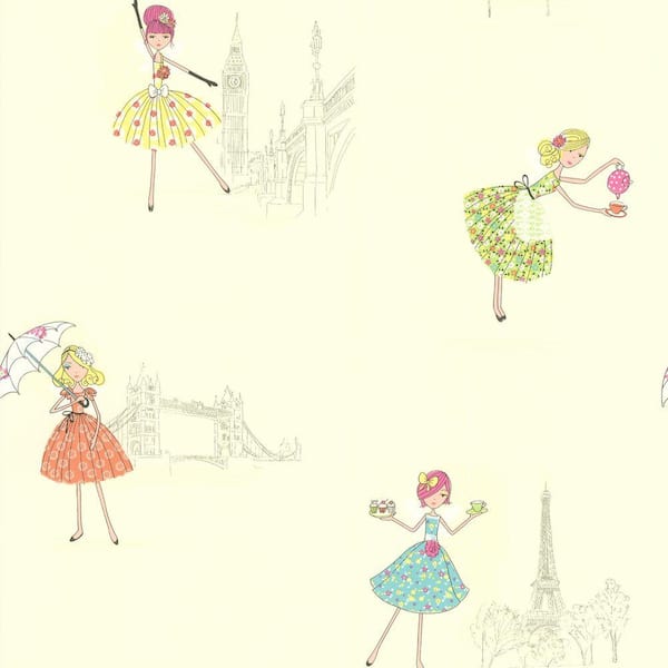 Brewster 8 in. W x 10 in. H Fairy Tea Time Light Green European Party Wallpaper Sample