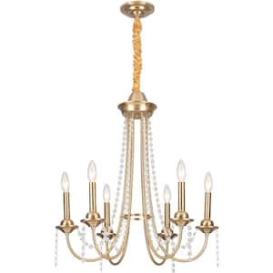 Ladonte 6 Light Gold Traditional Candle Style Crystal Raindrop Chandelier for Bedroom Living Room Kitchen Island
