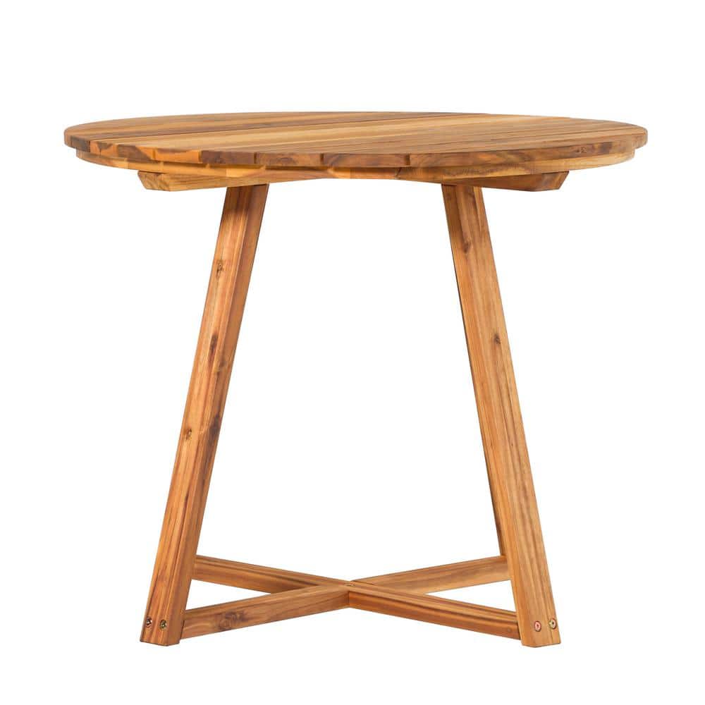 Natural Acacia Wood Round Outdoor Dining Table with Slatted Top