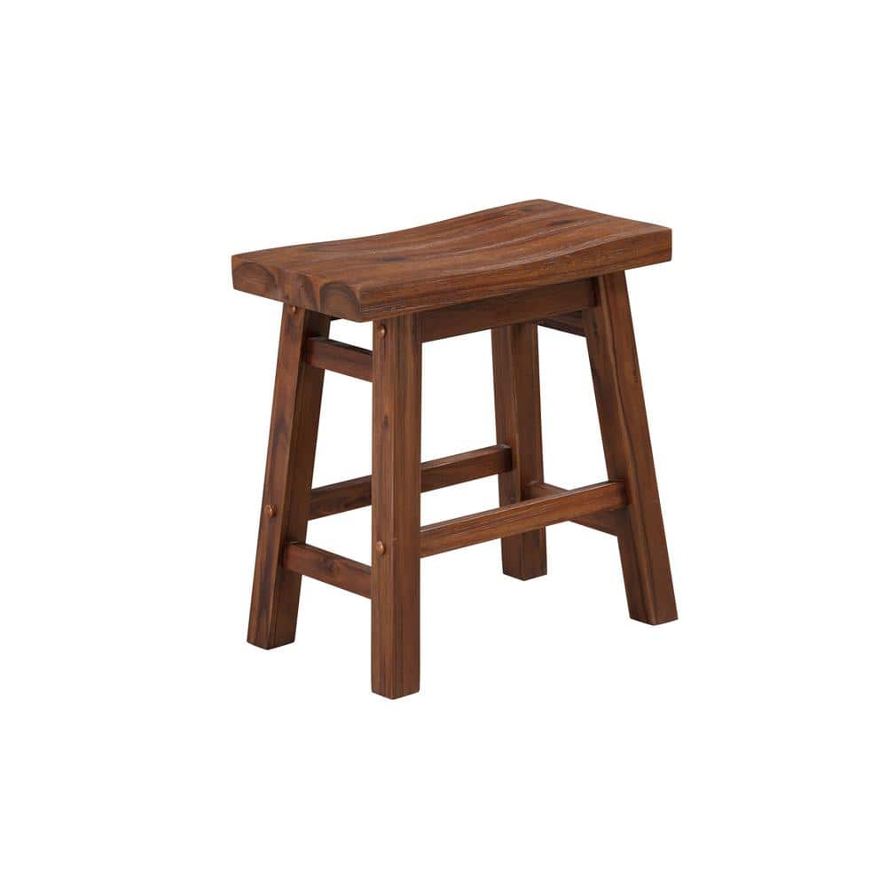 Set of 2 Rustic Chestnut Wire-Brushed Saddle Stools, 18" Height