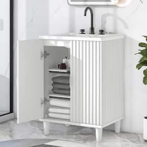 24 in. Freestanding Modular Bathroom Vanity Storage Solid Wood Cabinet with Sink, Adjustable 2 Tiers Shelves, White