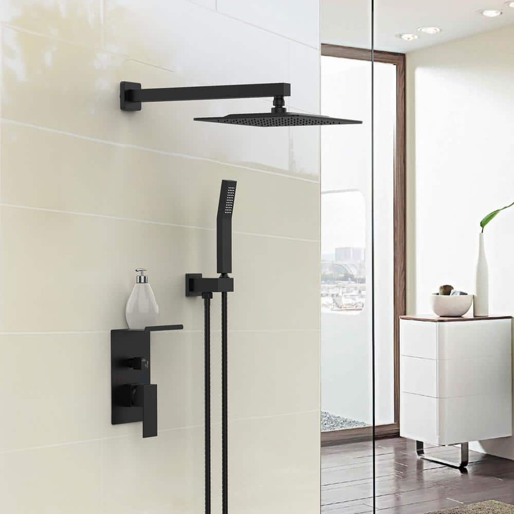 Matte Black Square Dual Rain Shower System with Handheld