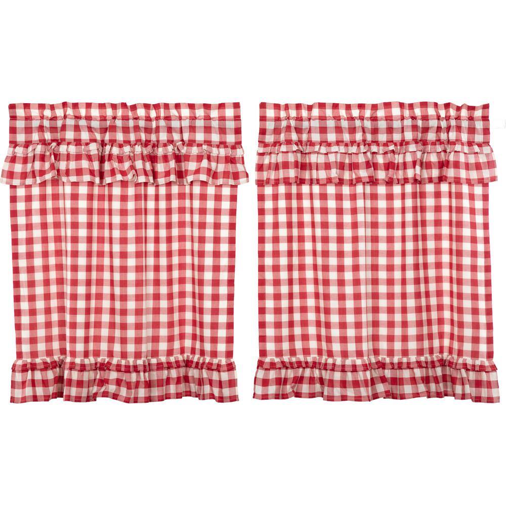 VHC BRANDS Annie Buffalo Check Red White Ruffled Cotton 36 in W, x 36 ...