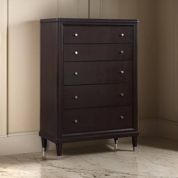 Benjara Brown 5-Drawers 36 in. Dresser Without Mirror
