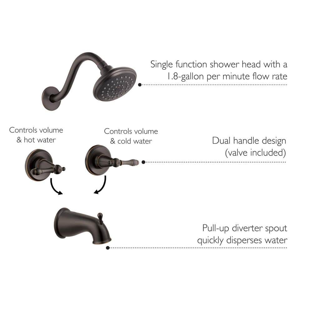 Oakmont Oil Rubbed Bronze Dual Handle Tub and Shower Faucet