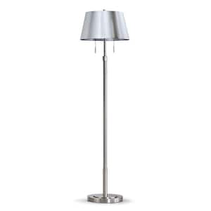 Grande 68 in. Brushed Nickel 2-Lights Adjustable Height Standard Floor Lamp with Empire Brushed Nickel Look Shade
