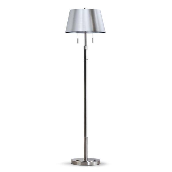 HomeGlam Grande 68 in. Brushed Nickel 2-Lights Adjustable Height Standard Floor Lamp with Empire Brushed Nickel Look Shade