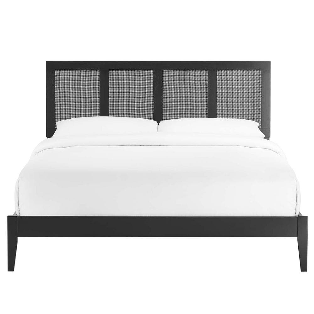 Sirocco Black Wood and Rattan Queen Platform Bed