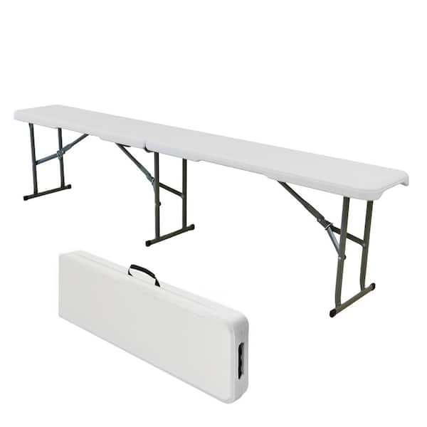 Elama 6 Foot Plastic Kitchen Prep Table Folding Bench in White