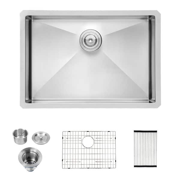RAINLEX 26 in. L x 18 in. W Undermount Single Bowl 16-Gauge Stainless Steel Kitchen Sink in Brushed Nickel