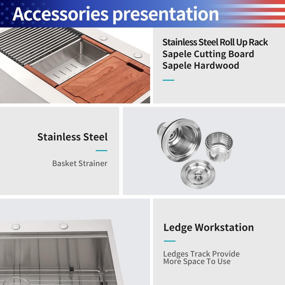 36'' Brushed Nickel Stainless Steel Farmhouse Workstation Sink