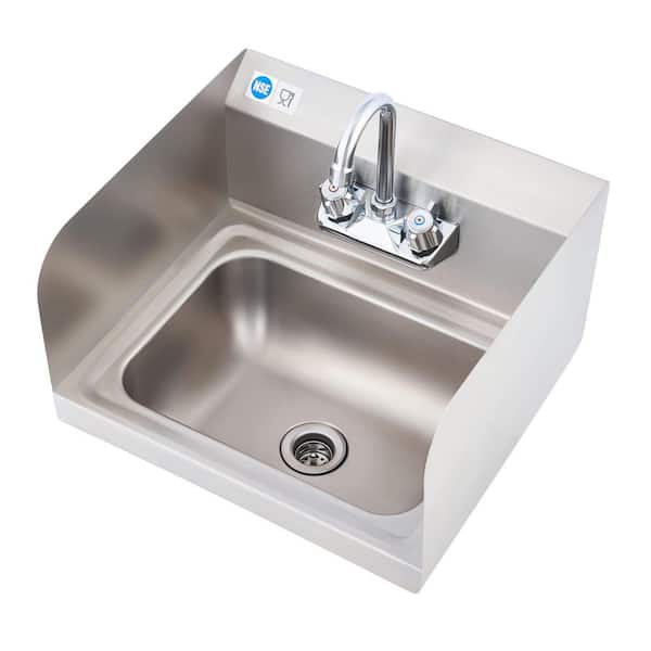 17 in. x 15 in. Stainless Steel Wall Mount Kitchen Sink, Commercial Utility Sink with Gooseneck Faucet and Strainer