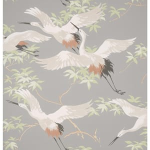 Saura Light Grey Cranes Paper Non-Pasted Matte Wallpaper