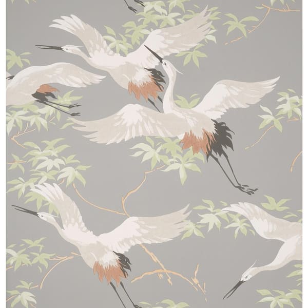 Fine Decor Saura Light Grey Cranes Paper Non-Pasted Matte Wallpaper