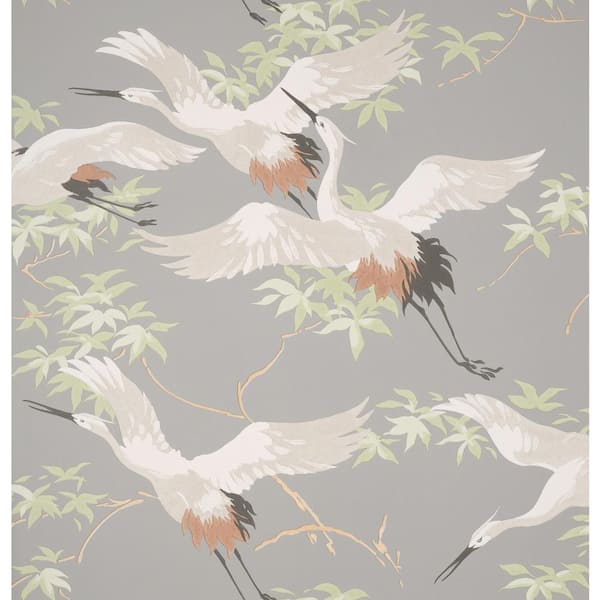 Fine Decor Saura Light Grey Cranes Matte Non-Pasted Strippable Wallpaper Sample