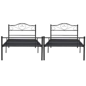Twin Size 2-Piece Metal Platform Bed Frame Set - No Box Spring Needed, Blue Style 2