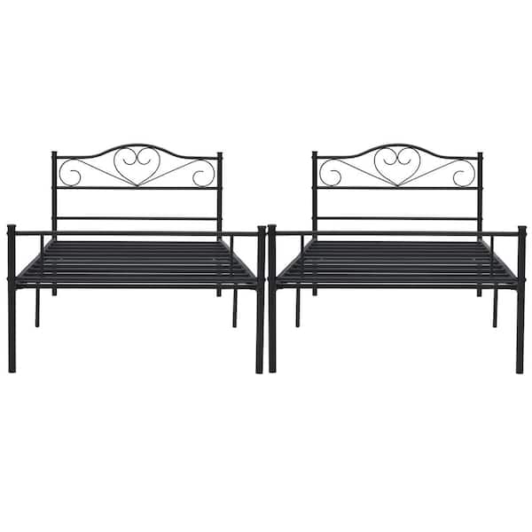 VECELO Twin Size 2-Piece Metal Platform Bed Frame Set - No Box Spring Needed, Blue Style 2