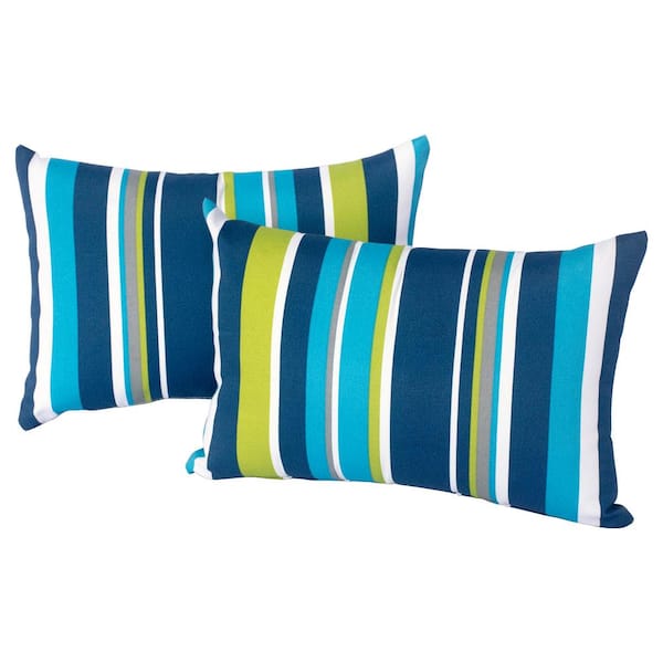 HOOOWOOO Sophia 17.7 in. x 11.8 in. Blue Stripe Polyester Rectangular Outdoor Lumbar Pillow (2-Pack)