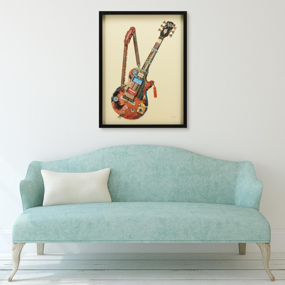 Electric Guitar Collage Art on Canvas with Black Frame