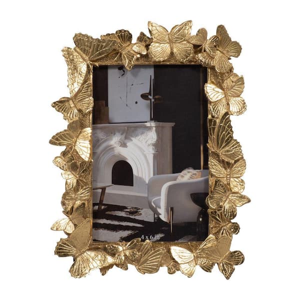 Liv & Skye 6 in. x 8 in. Gold Polyresin Butterflies Photo Frame