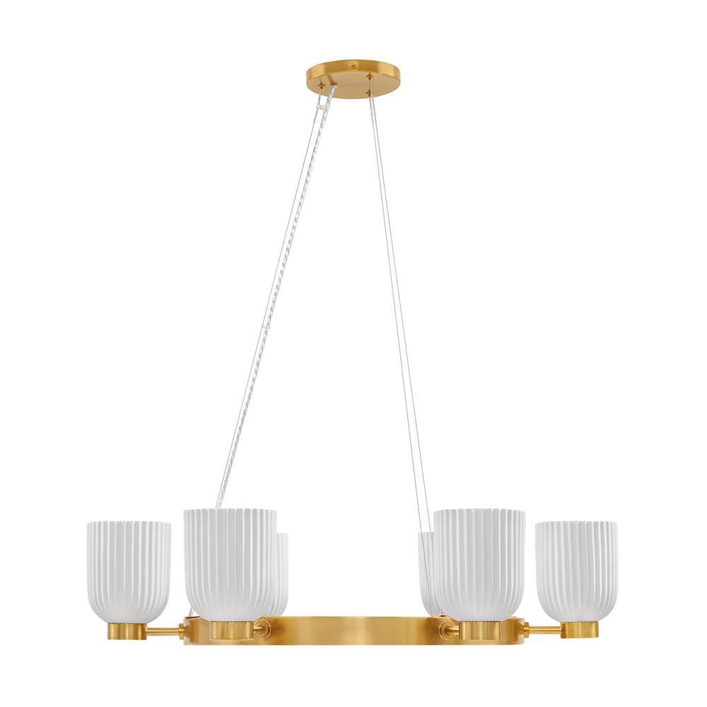 Isla Blanca 6-Light Warm Brass Chandelier with Porcelain Shades