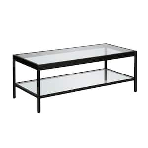 Alexis 45 in. Bronze Large Rectangle Glass Coffee Table with Shelf