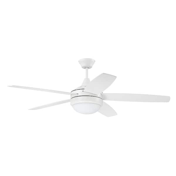 CRAFTMADE Phaze II 52 in. Indoor Dual Mount White Finish Ceiling Fan, Integrated Single Light Kit & 4-Speed Wall Control Included