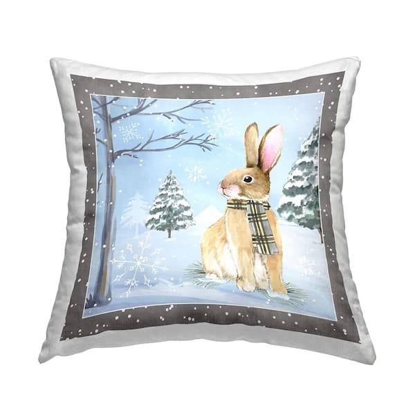 Stupell Industries Winter Woods Rabbit Snow Scene Blue Geometric Polyester 18in. X 18in. Throw Pillow