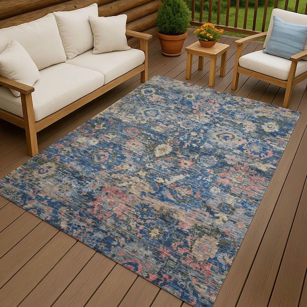 Chantille Machine Washable Indoor/Outdoor Abstract ACN2430 Navy 8 ft. x 10 ft. Area Rug