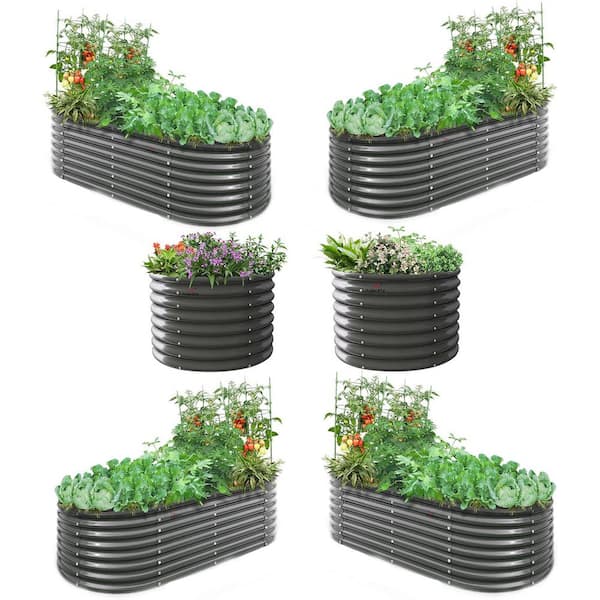 6 x 3 x 2 ft. and 3 x 3 x 2 ft. Gray Outdoor Galvanized Steel Raised Garden Beds Planter Box for Vegetables (6-Pack)