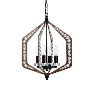 Germana 14 in. 4-Light Indoor Faux Wood Grain Finish Chandelier with Light Kit