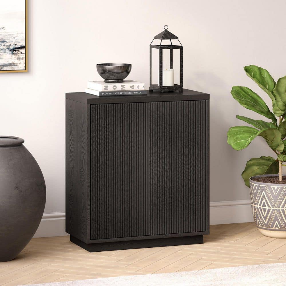 Black Grain Modern Rectangular Accent Cabinet with Adjustable Shelving