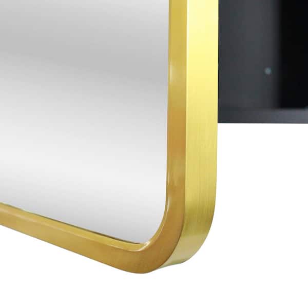 Zeus & Ruta 24 in. W x 30 in. H Rectangular Gold Framed Aluminum Medicine Cabinet with Mirror