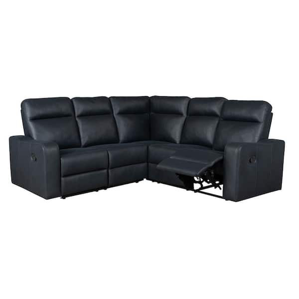 Nestfair 87.5 in. Palomino Fabric Sectional Sofa Recliner Chair Sofa in Black Blue with Flipped Middle Backrest