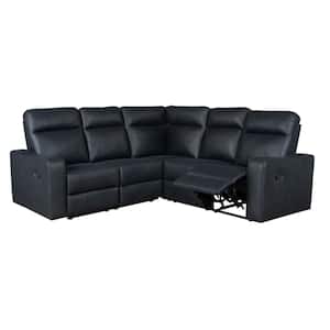 87.5 in. Palomino Fabric Sectional Sofa Recliner Chair Sofa in Black Blue with Flipped Middle Backrest